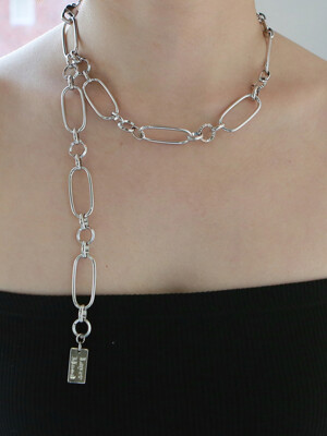ellipse chain long necklace-silver