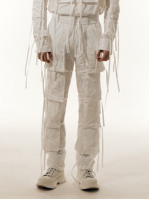 팬츠 - 막시제이 (MAXXIJ) - White Strap Detailed Multi Pocket Trousers