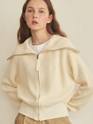 Sailor Zip Up Cashmere Wool Knit Ivory