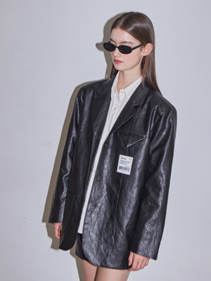 [LINE] Pieced Label Leather Jacket