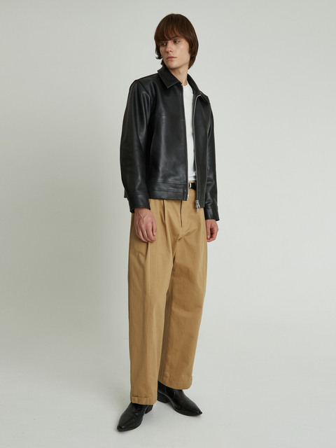아우터,아우터 - 앤드로스 (ANDROS) - Double Pocket Cow Leather Jacket (Black)