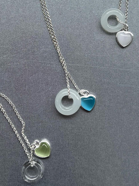 주얼리 - 포틀 (Fotl) - [Silver925,Glass,Heart원석]Mini heart necklace(3color)