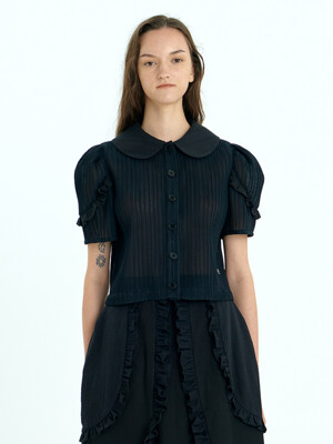 Frill Half-sleeve Blouse_Black