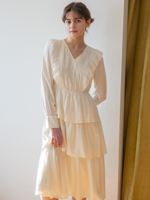 WED_Frill v-neck layered dress_WHITE