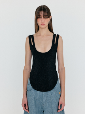 WOUE Sleeveless Cutout Jersey  T-shirt - Black