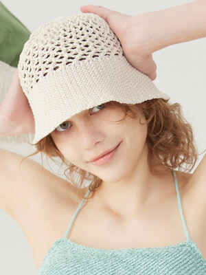 KNIT NET BUCKET HAT_Beige