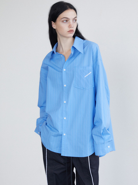 셔츠 - 홀페이퍼 (whole paper) - Striped oversized shirt - blue