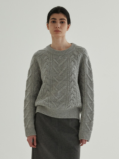 니트 - 스텝어라운드 (STEP AROUND) - Merino Wool Cable Knit (Gray)