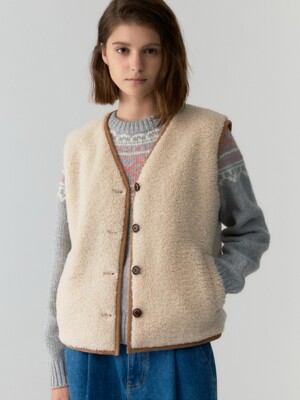 fleece button vest - beige