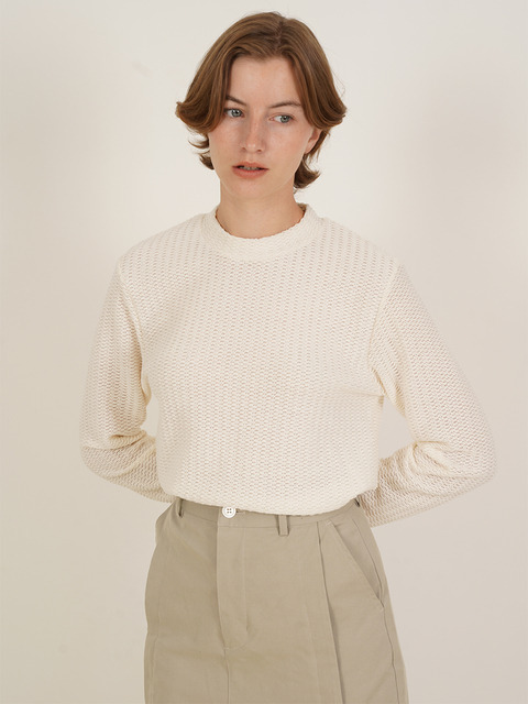 니트 - 아티클레븐 (ARTICLEVEN) - CINDY WAVY ROUND KNIT TOP BLOUSE_CR