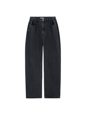 Pin Tuck Wide Denim Jeans_black