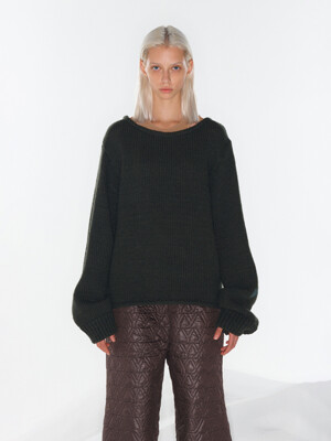 BOATNECK BASIC SWEATER, DARK GREEN