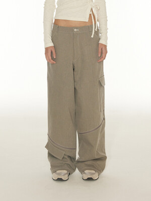 OPENING ZIPPER CARGO PANTS - KHAKI GREY