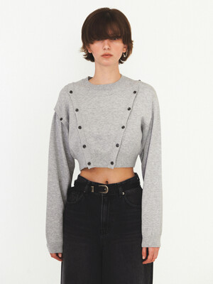 CROP BUTTON KNIT TOP (melange grey)