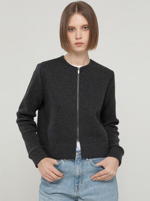 Wool round neck jacket_Gray