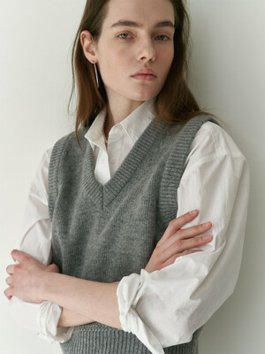 Wool 100 Vneck Knit Vest Grey_S241VE01