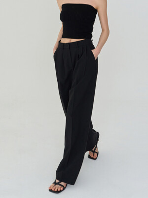 THREE PINTUCK SUMMER WOOL PANTS (BLACK)