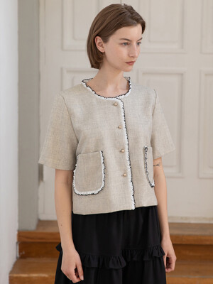 Tweed frill jacket_Beige