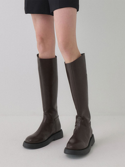 솔트앤초콜릿 [Wide ver. 추가] 라운드 토 베이직 플랫 롱부츠 412148001 (3.5cm/3color)