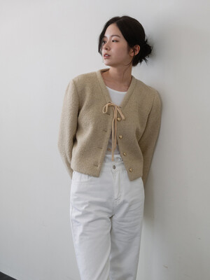 Point Ribbon Tweed Jacket - Beige