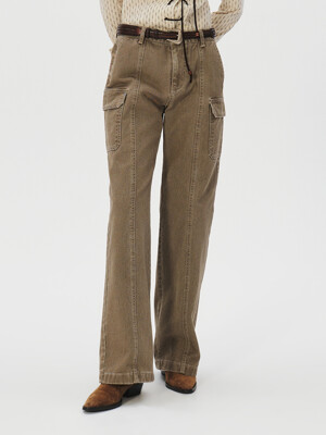 Low Waist Wide Cargo Denim Pants, Brown