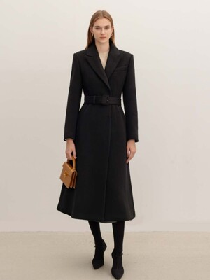 FAYE Double breasted belted cashmere blended coat (Black)