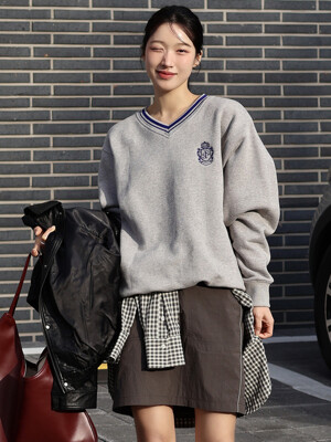 SITP5180 브이넥 로열 자수 맨투맨_Melange gray