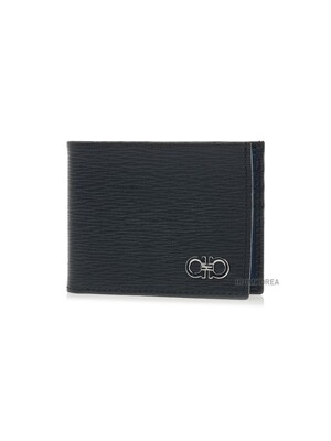 [페라가모] FW24 남성 더블 간치니 장식 지갑 66 A064 NERO FJORD BLUE 0685979