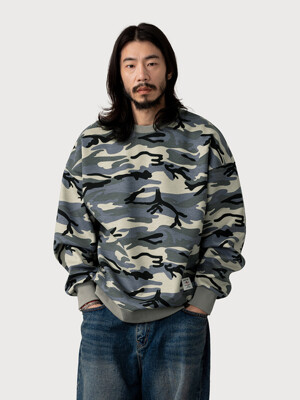 디펜스 밀리터리 카모 맨투맨 그레이