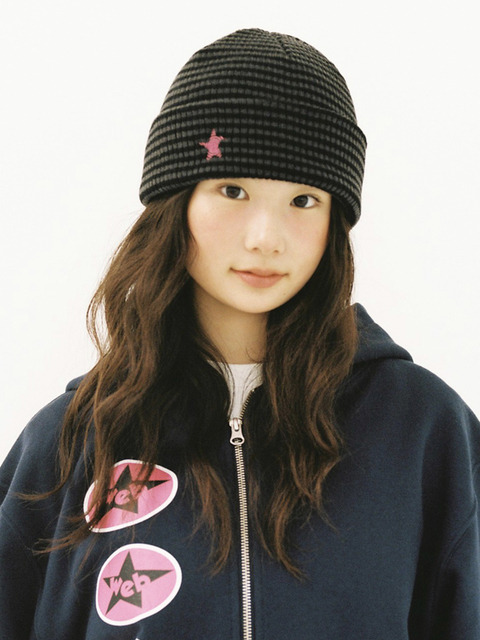 웹하우스 Twister Star Stripe Beanie - Charcoal/Black