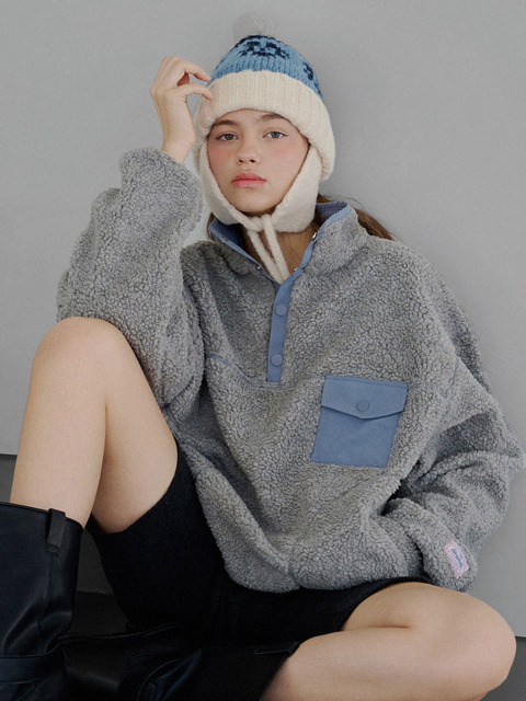 슬로우롤리 Contrast pocket fleece pullover_2 Colors
