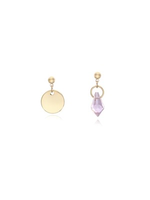 Medal Gem Unbalance Earring _ Gold