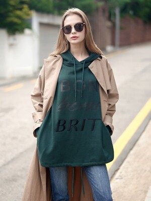 EMBROIDERY LETTERING HOOD T-SHIRT GREEN