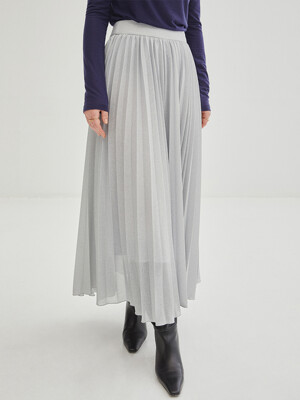 Glittered Pleated Long Skirt - Silver