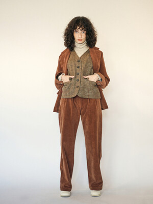 DOUBLE PLEATED CORDUROY PANTS - BROWN