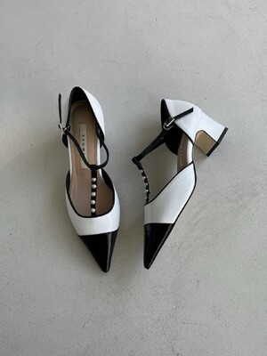 Pearl T- strap Middle Heel _ (2 colors)