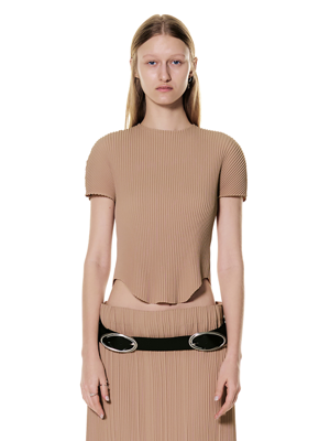 Arched Pleats Top (Beige)