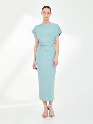 ATHENA Asymmetric sleeve H-line dress (Mint)