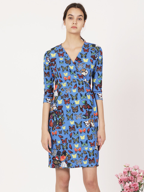 원피스,스윔웨어 - 채룩 (Chae Look) - POP ART BLUE BUTTERFLY WRAP DRESS