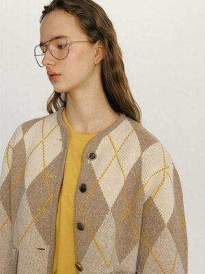 HAPPINESS Argyle wool knit cardigan (3color)