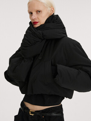 SHAWL DETAIL CROP DOWN JUMPER, BLACK