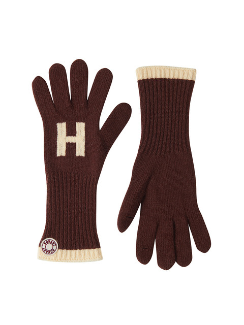  - 노앙 (NOHANT) - LOGO PATCH KNIT GLOVES BROWN