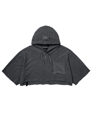 22 INSIDEOUT PIGMENT CROPPED OVERSIZED MEDIUM SWEAT HOODIE CHARCOAL