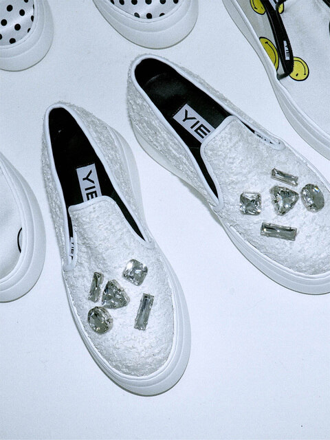 스니커즈 - 이에이에 (yieyie) - Theo Slip-on Platform Sneakers / Y.11-F29 / WHITE JACQUARD