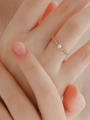 Pearl Cubic Rosegold Ring R0646