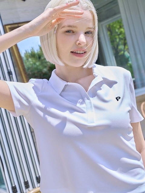 티셔츠,골프,골프 - 플레이부 (PLAYBOO ) - SEMI CROPPED PIQUE POLO SHIRT_White