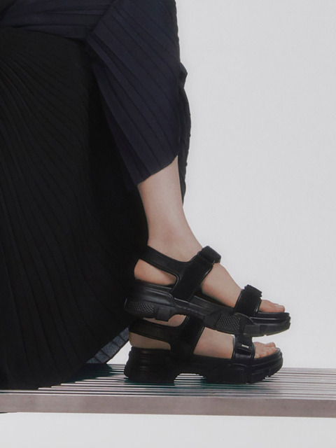 샌들 - 구호 (KUHO) - [COMFY] Sheepskin Cotton Weaving Velcro Sandals  Black (KF33K2MW15)