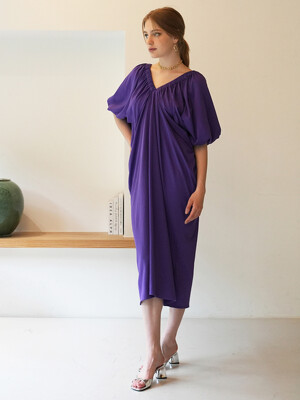 VIBAN shirring drape midi dress(LAVENDER)