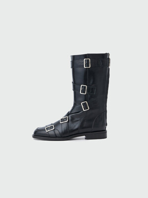 XENDA Buckle Strap Boots - Black