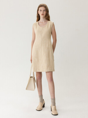 FW23 Sleeveless Deep Neck Dress Beige